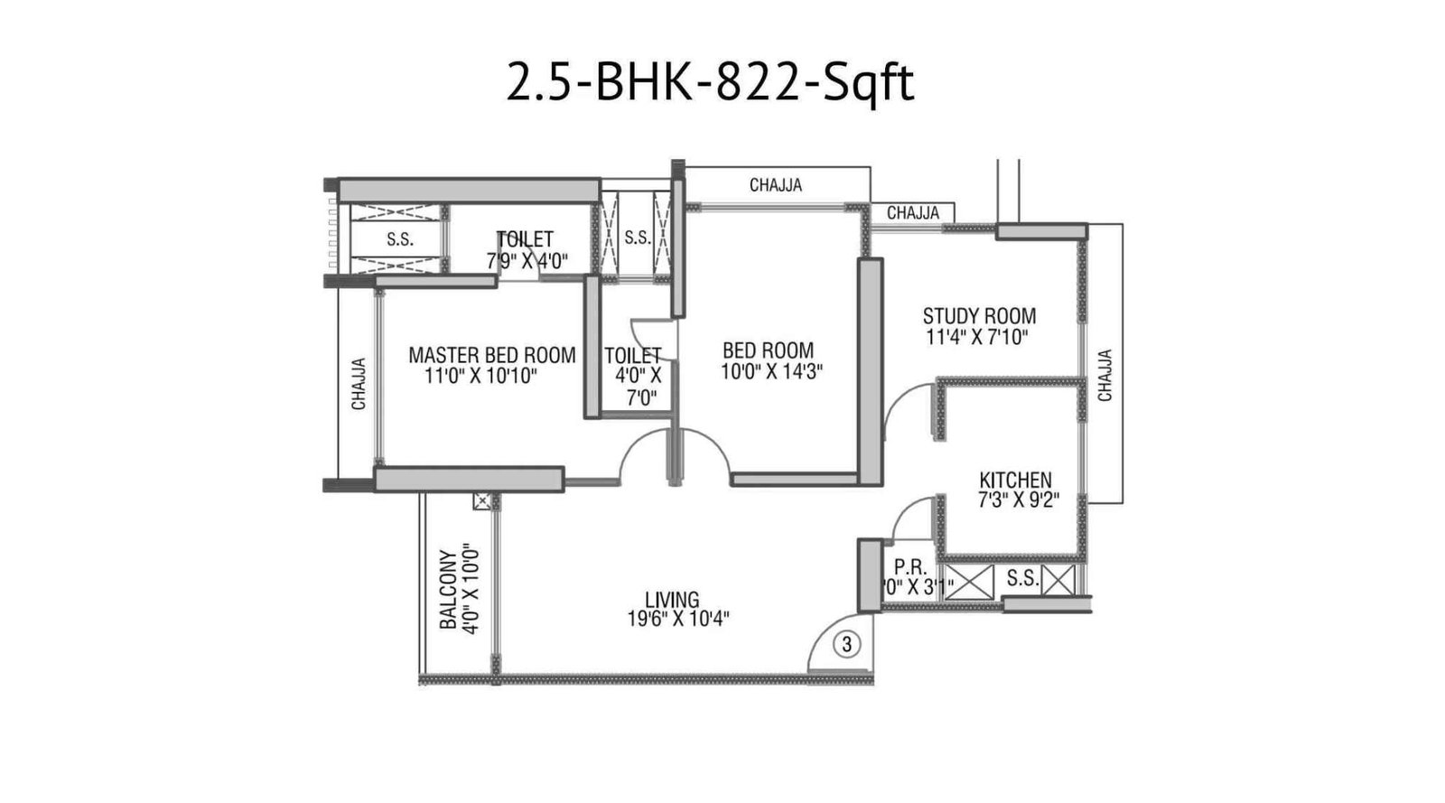 Gundecha-Rexon-Floor-Plan-A-Wing-2.5-BHK-822-Sqft