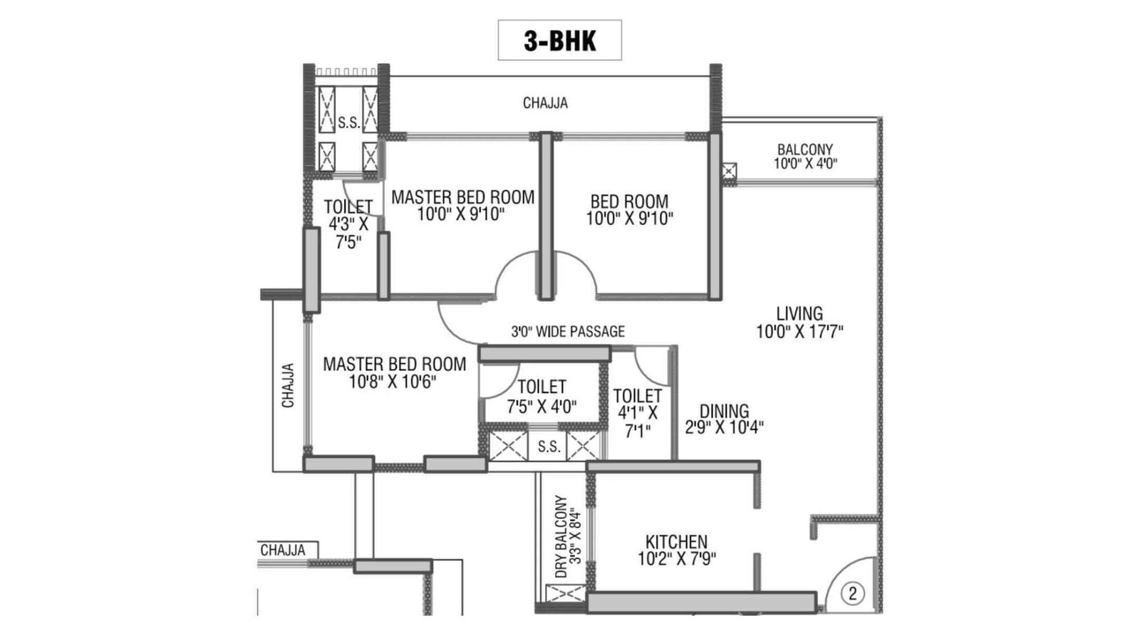 Gundecha-Rexon-Floor-Plan-A-Wing-3-BHK-905-Sqft