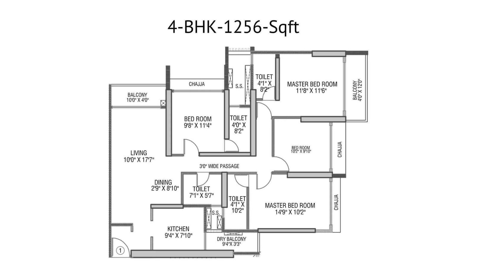 Gundecha-Rexon-Floor-Plan-A-Wing-4-BHK-1256-Sqft